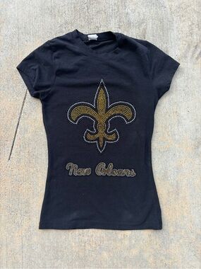 New Orleans Saints Rhinestone Baby Tee - Black & Gold